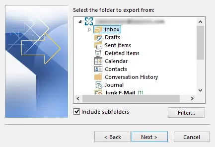 folder to export screen