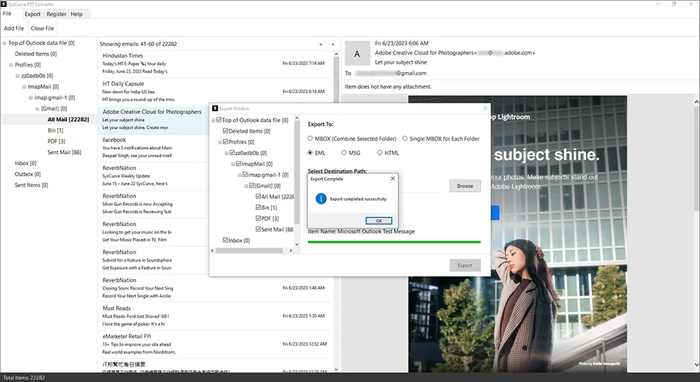 PST to EML Converter export complete.