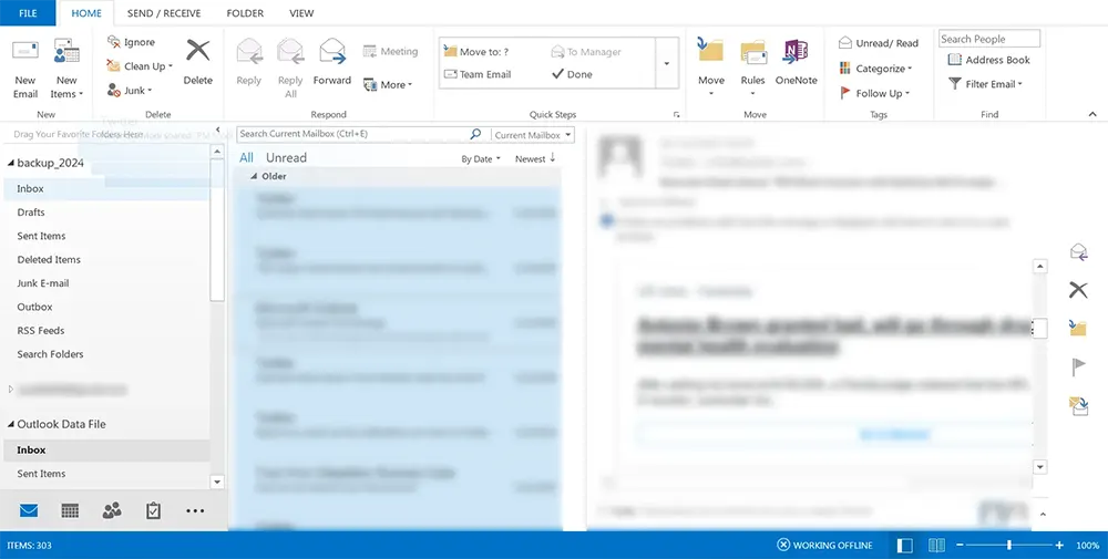 Dragging emails to new PST file in Outlook