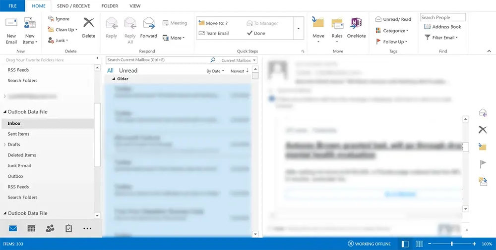 Selecting emails for PST transfer in Outlook