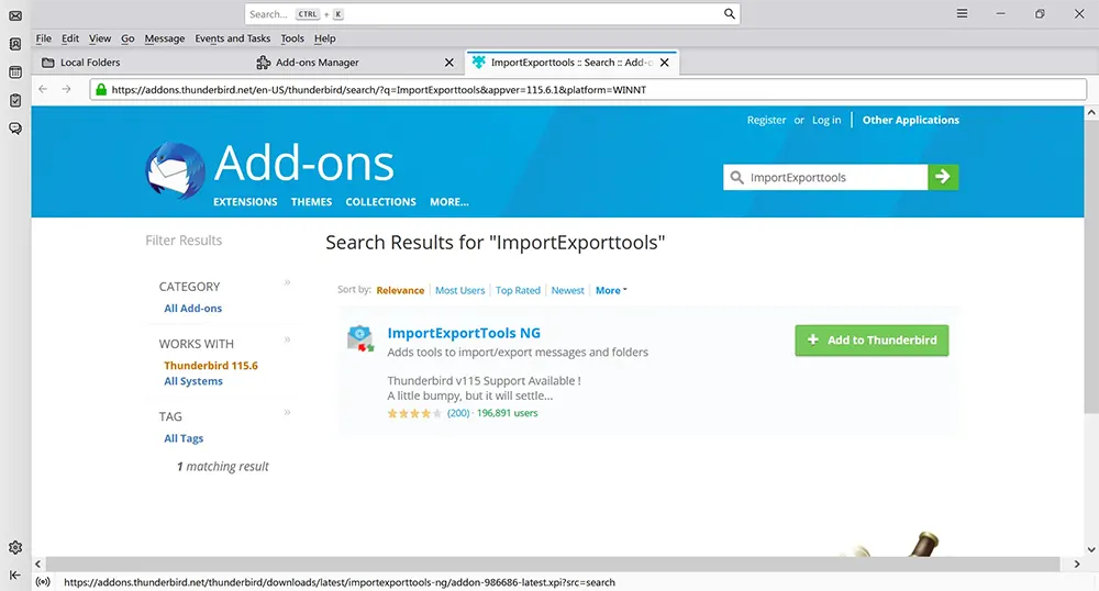 Adding Add-on in Thunderbird.