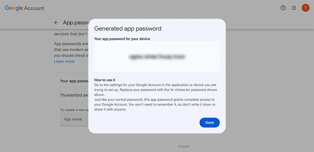 Copying app password