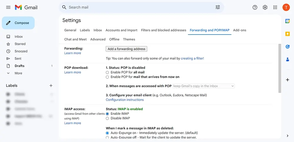 Enabling IMAP in Gmail
