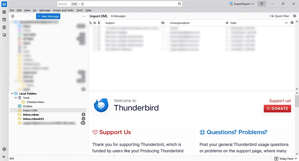 Mozilla Thunderbird interface
